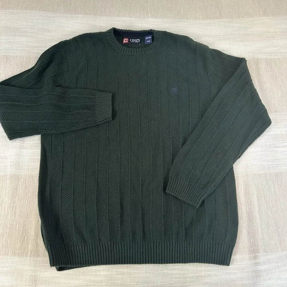 CHAPS‎ Men's Sz Large Green Crew Neck Sweater Cotton L Pullover